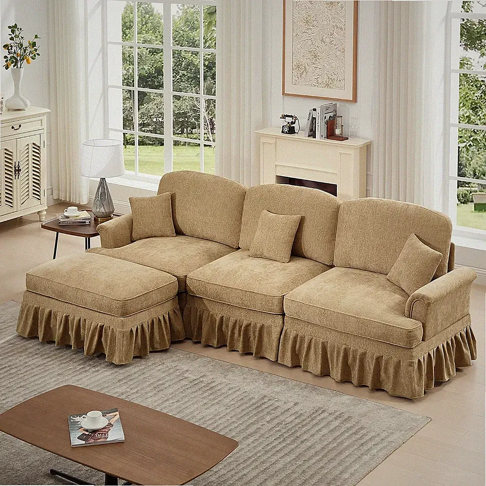 107” Modular Sectional Sofa, Mid Century Chenille 3-Seat Couches with Movable Ot