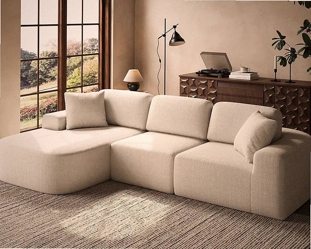 107'' Modular Sectional Sofa with Chaise Bouclé Upholstery L-Shape Ivory Beige