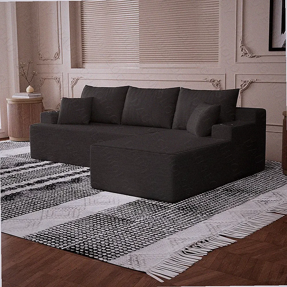 107" Sectional Sofa for Living Room,Black Velvet Couch,L-Shaped Sofa with Chaise