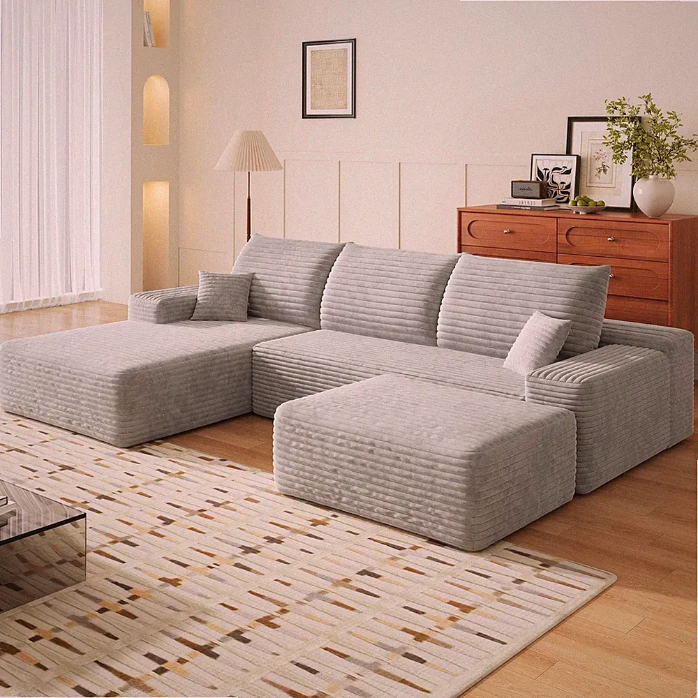107" U Shape Left Facing Chaise Sectional Cloud Couch with Ottoman Boneless Sofa