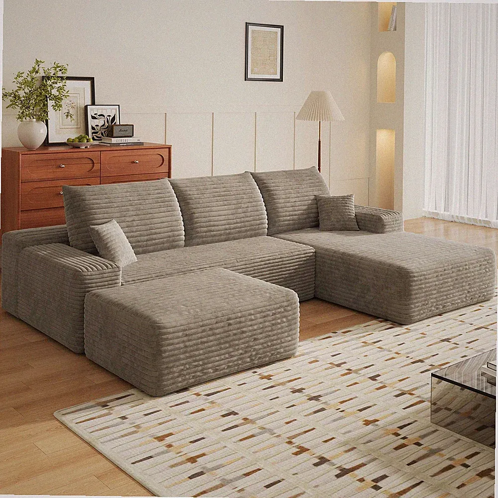 107" U Shape Right Facing Chaise Cloud Sectional Couch with Ottoman Sleeper Sofa