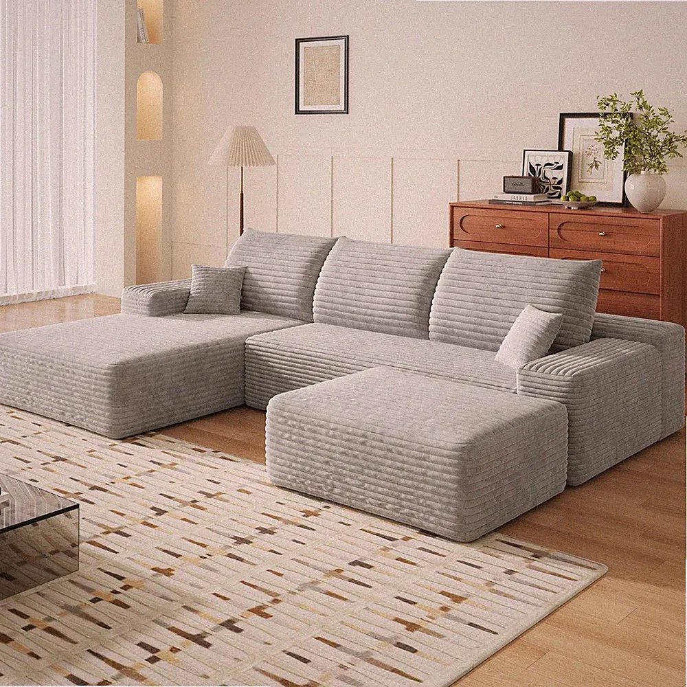 107" U-Shaped Couch Sectional Sofa with Left Chaise Ottoman 4-Seat Boneless Sofa