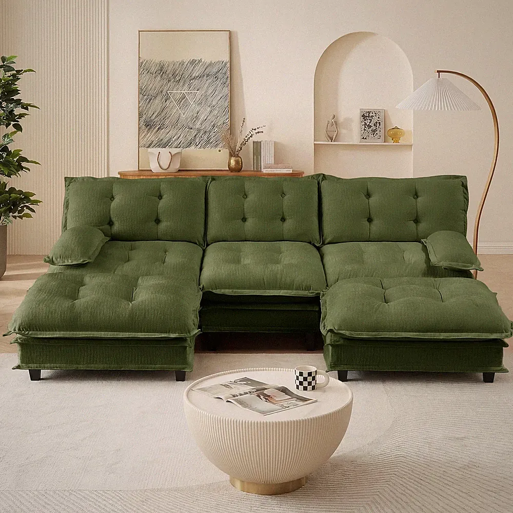 107" U Shaped Modern Sofa Modular Sectional Cloud Couch w/ 2 Ottomans,3-Seat