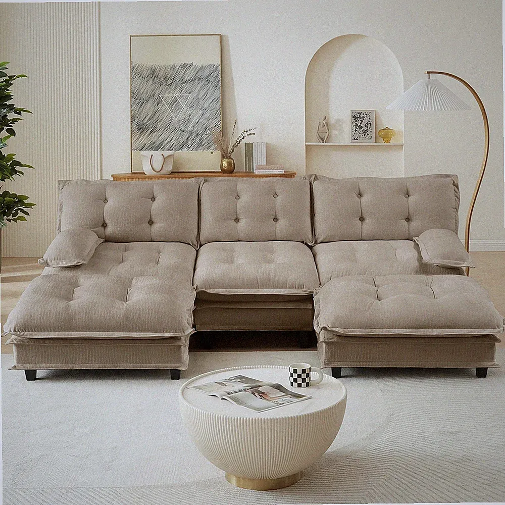 107" U Shaped Modern Sofa Modular Sectional Cloud Couch w/ 2 Ottomans,3-Seat C