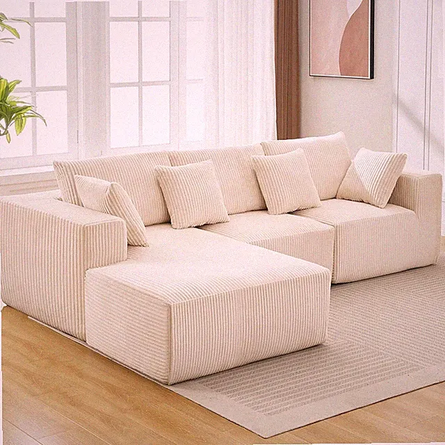 108”/137" Modular Sectional Sofa w/Deep Seat, Corduroy Fabric, No Assembly Need
