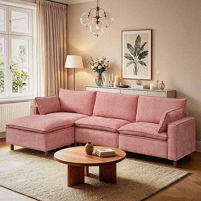 108.5" Modular Sectional L Shape Sofa w/Movable Ottoman,Comfy Chenille Fabric