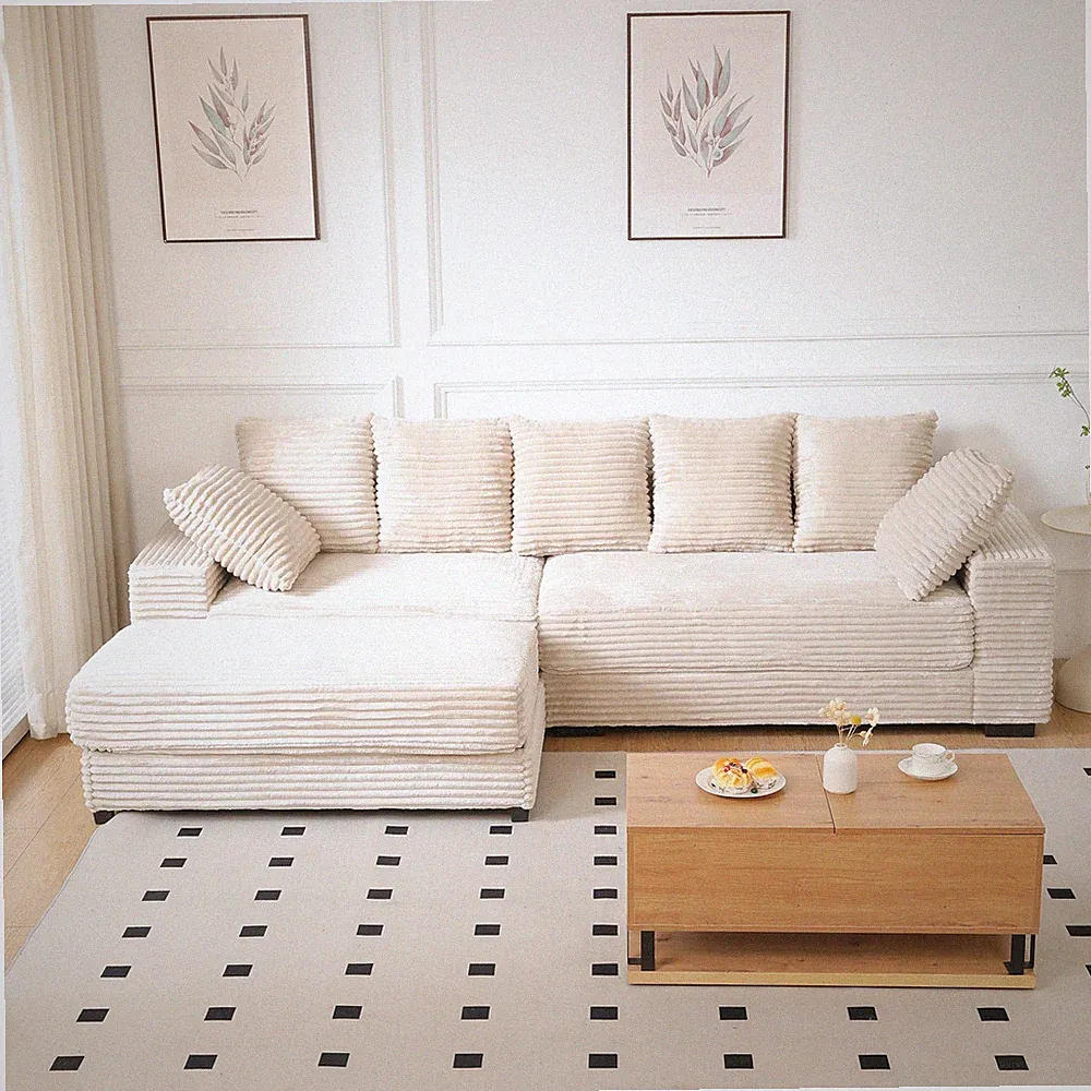 108.6" Sectional Sofa, Thickened Corduroy Sectional Couches For Living Room,comf