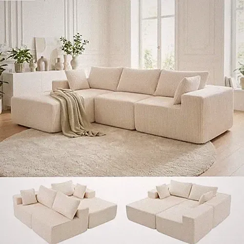 108" Boneless Couch, Cloud 108" L Shape with Left Facing Chaise Beige