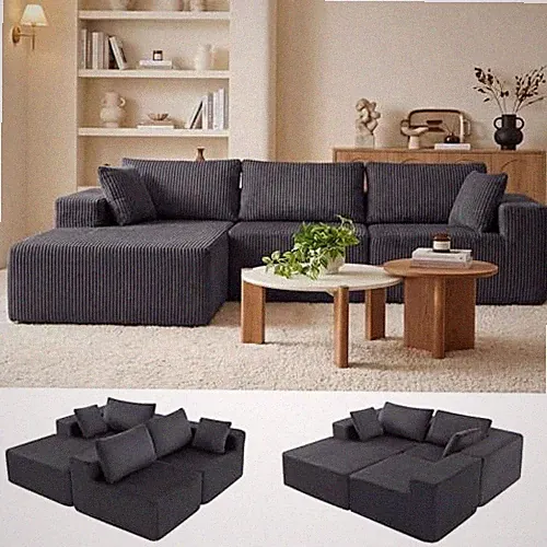 108" Boneless Couch, Cloud 108" L Shape with Left Facing Chaise Dark Grey