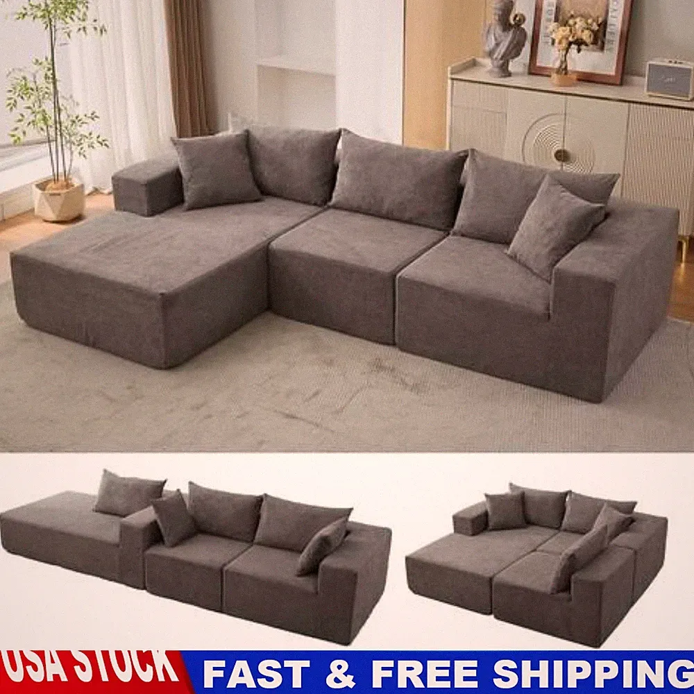108" Boneless Couch Cloud Couch Sectional for Living Room Left Chaise Compressed