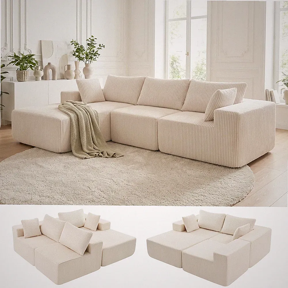 108" Boneless Couch, Cloud Sectional Couch with L-Shape Chaise, Modular Secti...