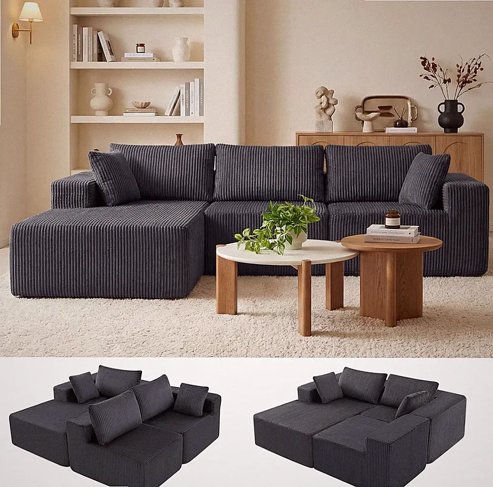 108" Boneless Couch, Cloud Sectional Couch with L-Shape Chaise, Modular Sectiona