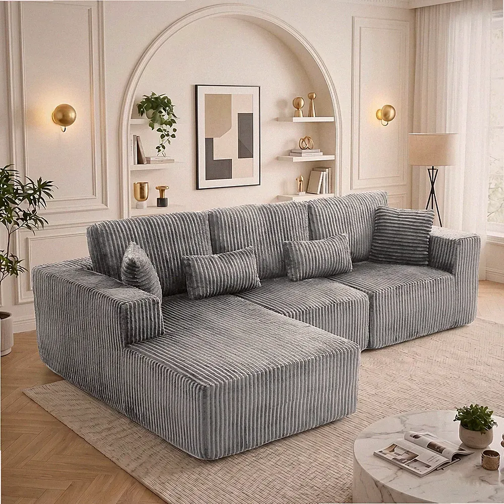 108" Boneless Couch for Living Room, L Shaped Modular Sectional Sofa