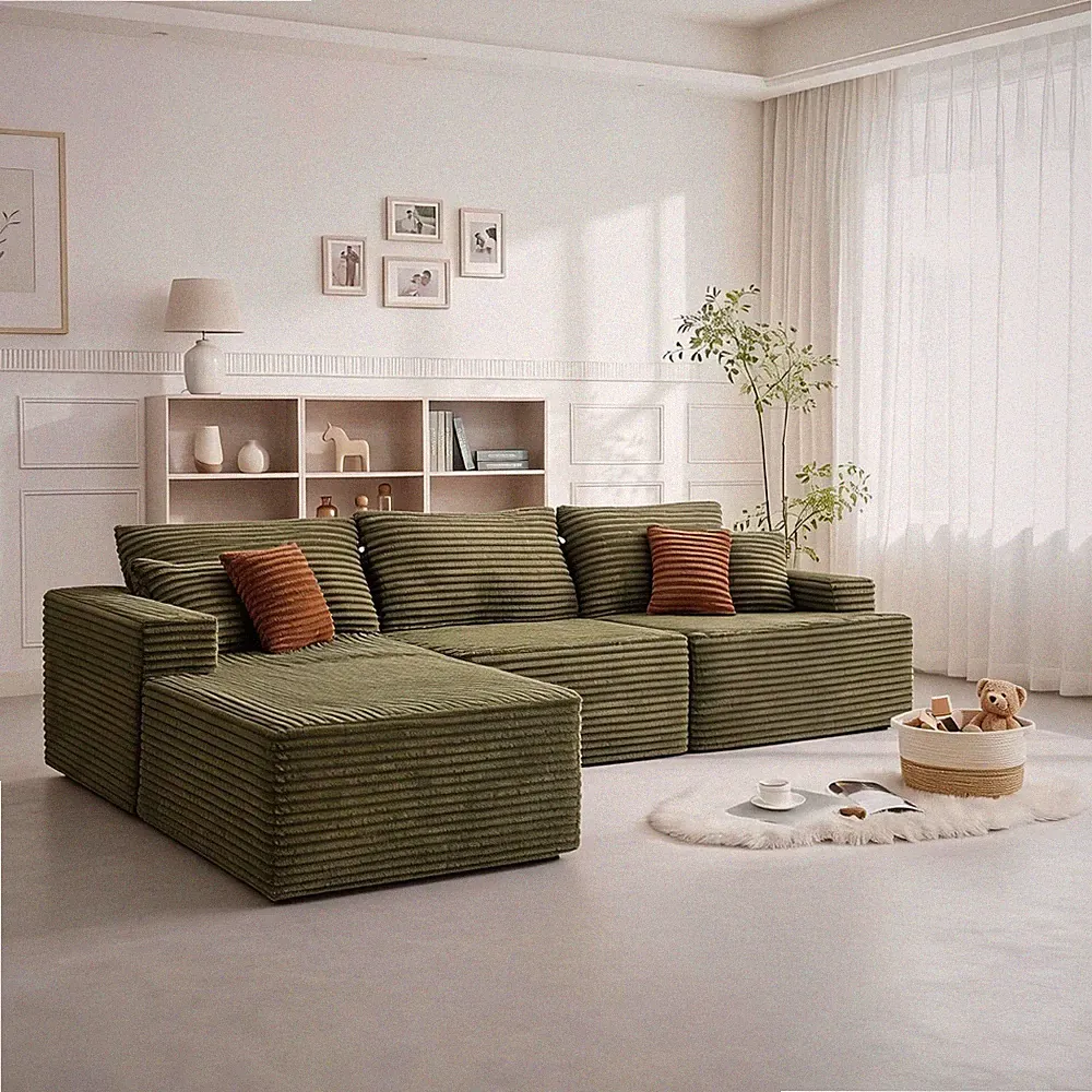 108" Boneless Sofa Couch W/ Chaise L-Shape Sectional Cloud Sofa for Living Room
