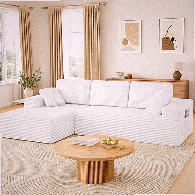108" Boneless Sofa for Living Room, Modern L-Shaped Corduroy Sectional, Modular