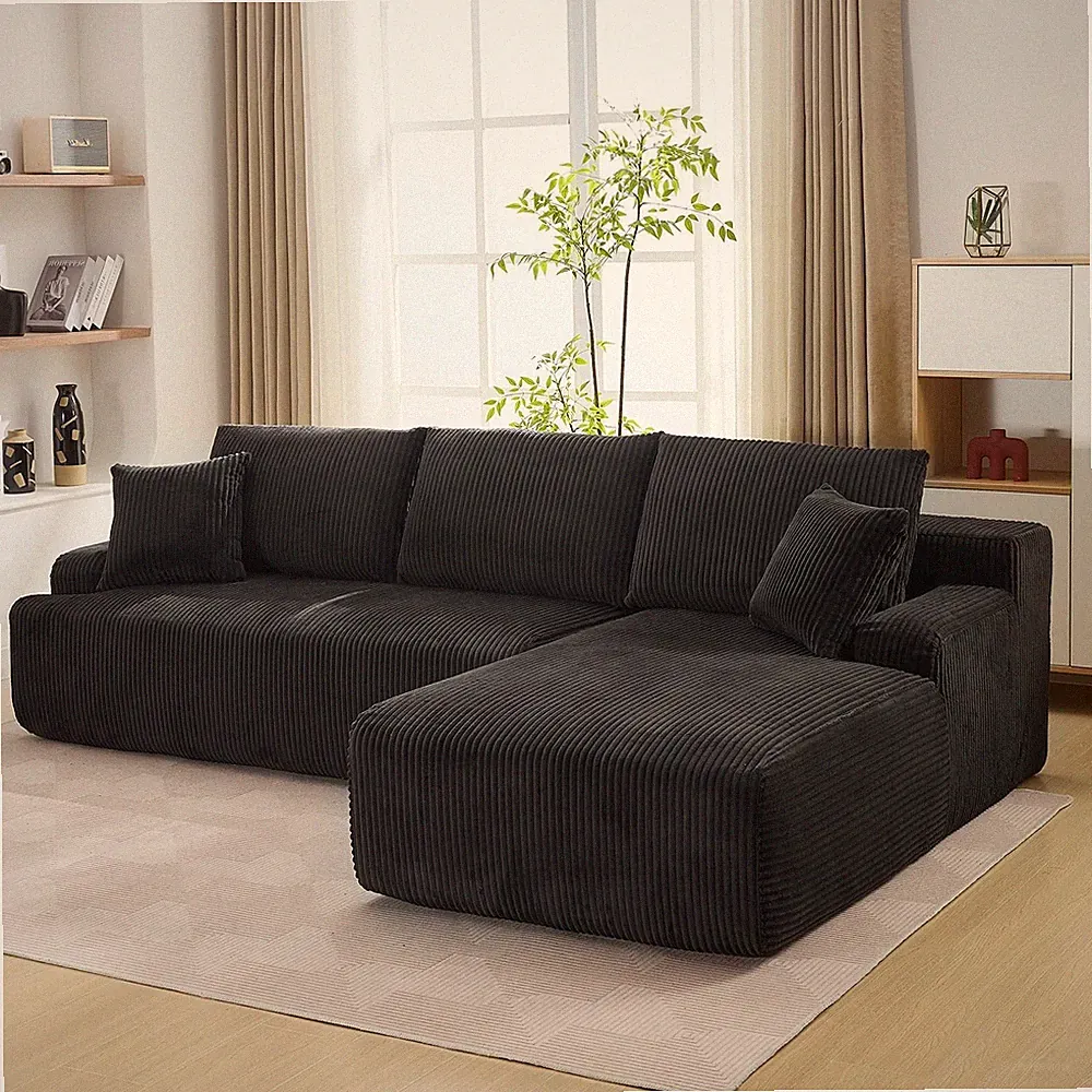 108" Boneless Sofas L-Shaped Corduroy Cloud Couches ComfySectional Compression
