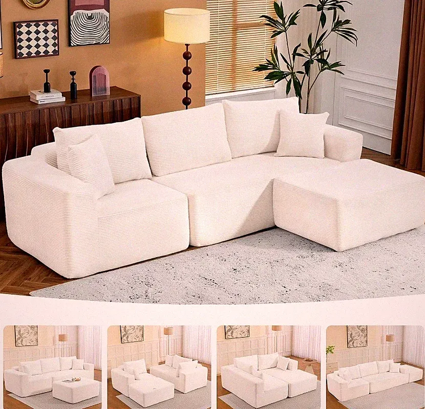 108" Cloud Couch Sectional Comfy Boneless Modular Sectional Sofa L-Shaped Chaise