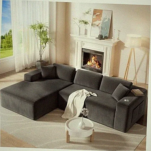 108” Cloud Sectional Couch in One Box, Compressed Modular Sectional Sofa Grey