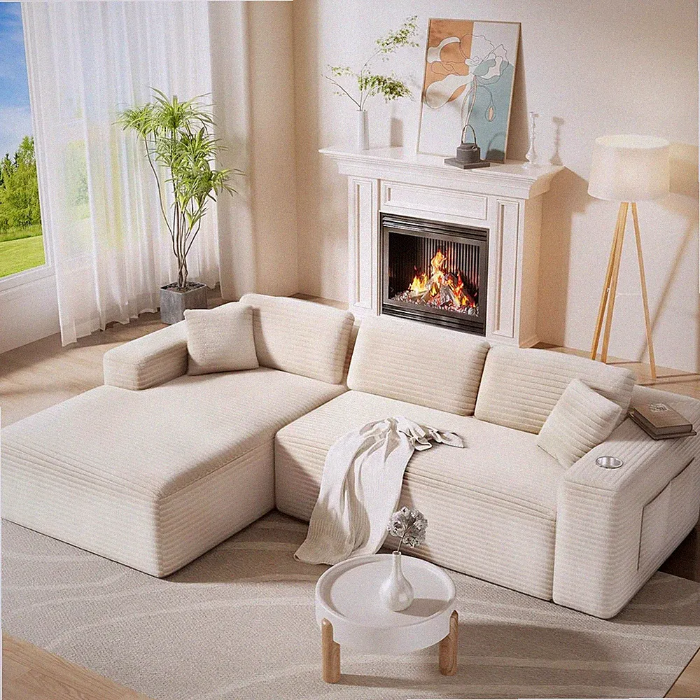 108” Cloud Sectional Couch in One Box, Compressed Modular Sectional Sofa with De