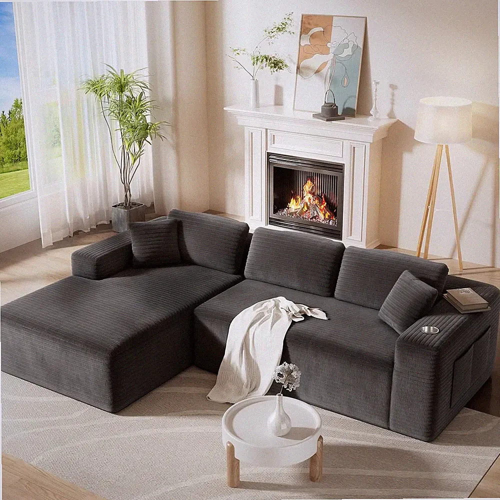 108” Cloud Sectional Couch in One Box, Compressed Modular Sectional Sofa with De