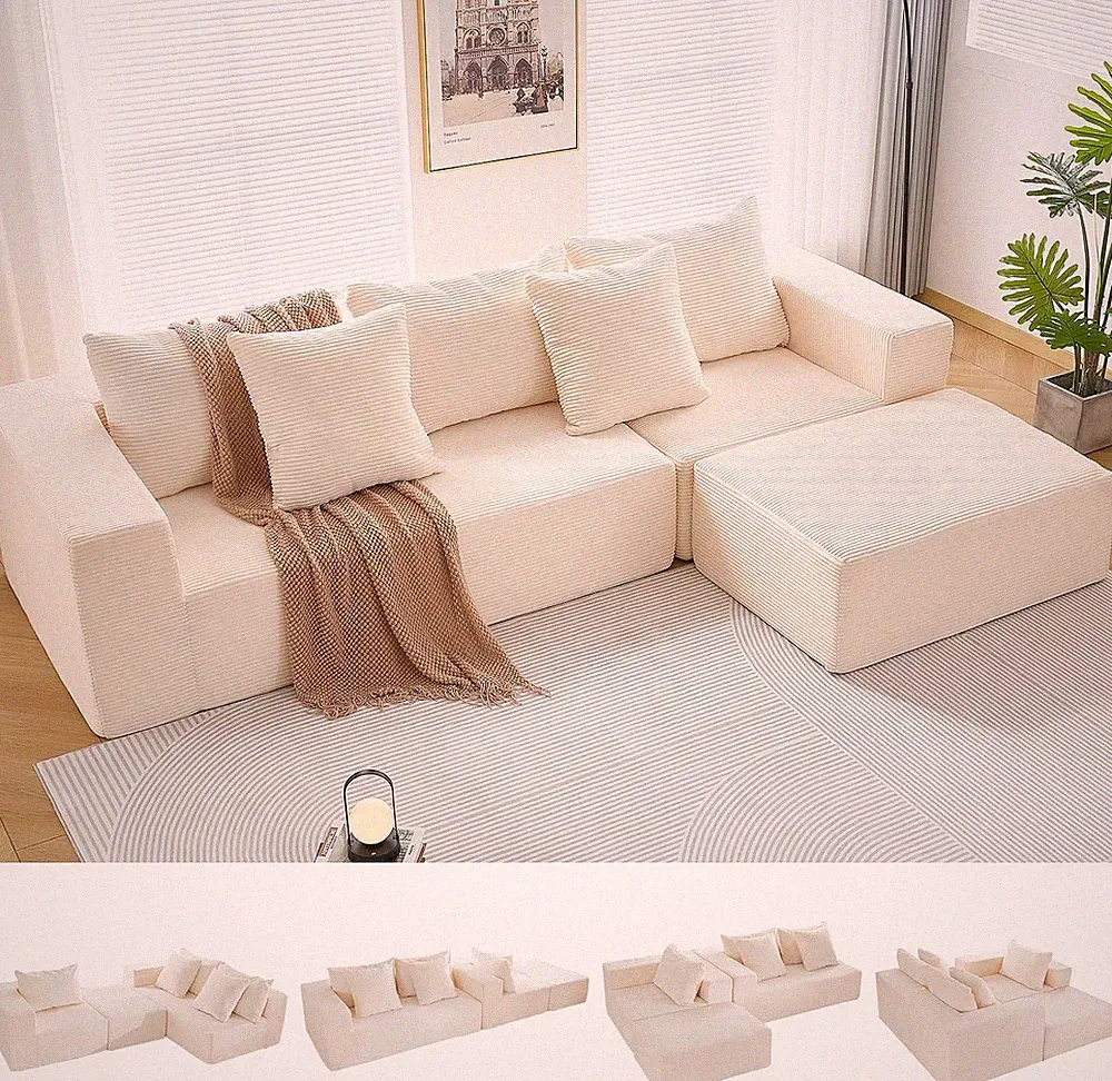 108" Cloud Sectional Couch with L-Shape Chaise, Modular Sofa Memory Foam, Bonele
