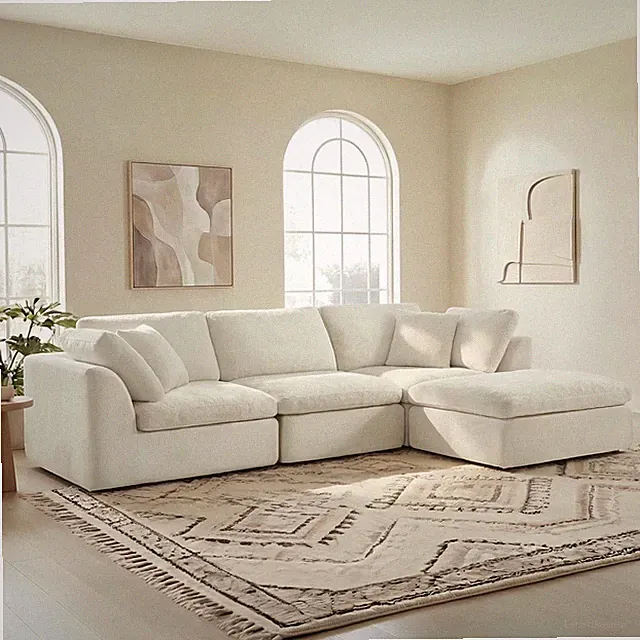 108" Cloud Sectional Couches for Living Room, Boneless L-Shape Sofa with Ottoman