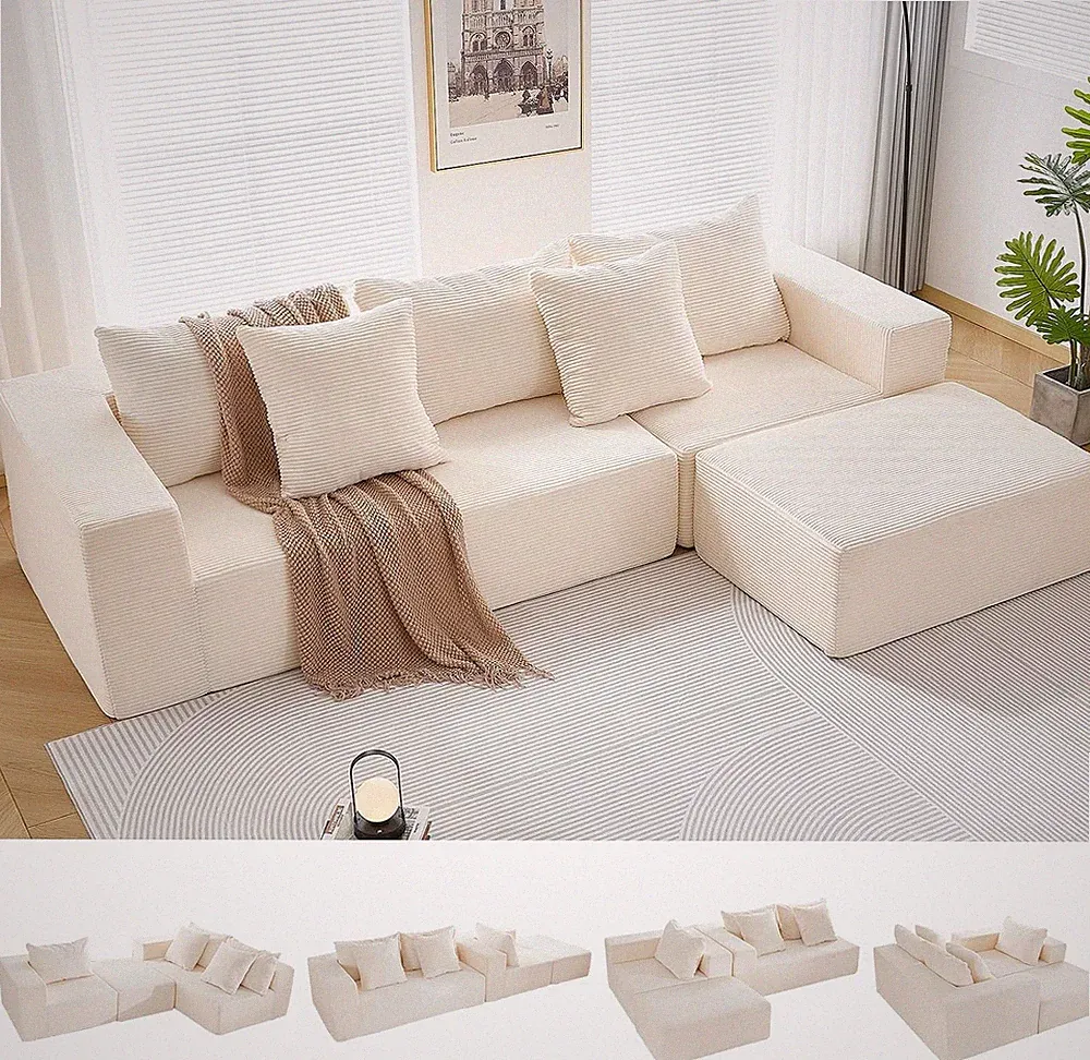 108" Cloud Sectional Sofa L Shape Chaise Memory Foam Modular Couch Ottoman Beige
