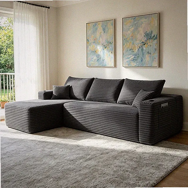 108" Cloud Sectional Sofa L-Shape Chaise Plush Fabric Grey Left