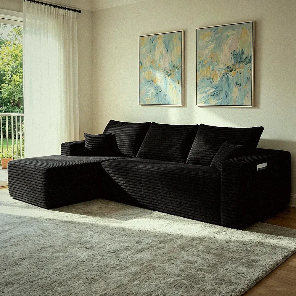108" Cloud Sectional Sofa w/L-Shape Chaise and Side Pockets ,Modern Modular