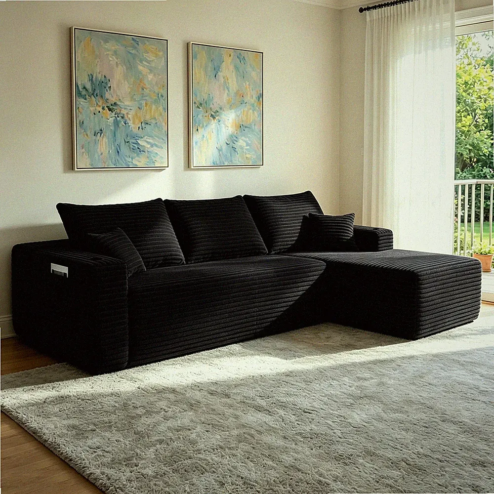 108" Cloud Sectional Sofa w/L-Shape Chaise and Side Pockets ,Modern Modular De