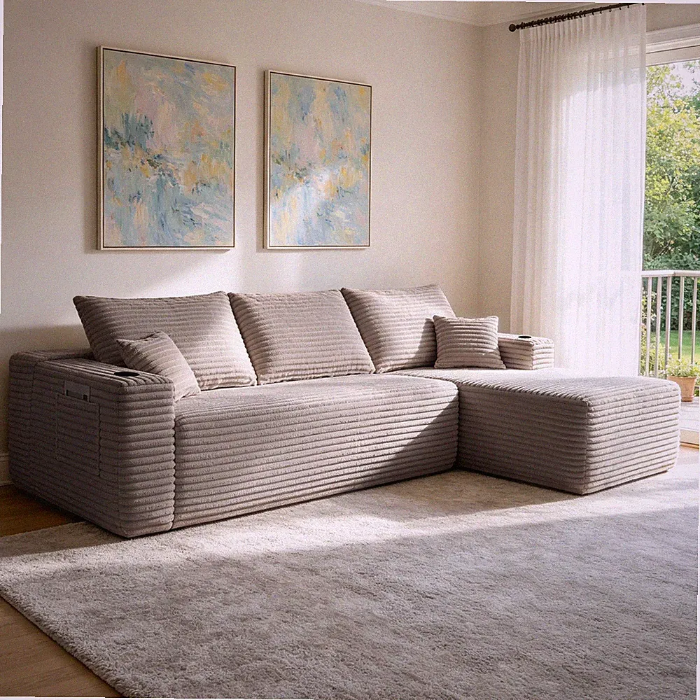 108" Cloud Sectional Sofa with L-Shape Chaise, Plush Fabric, Coffee