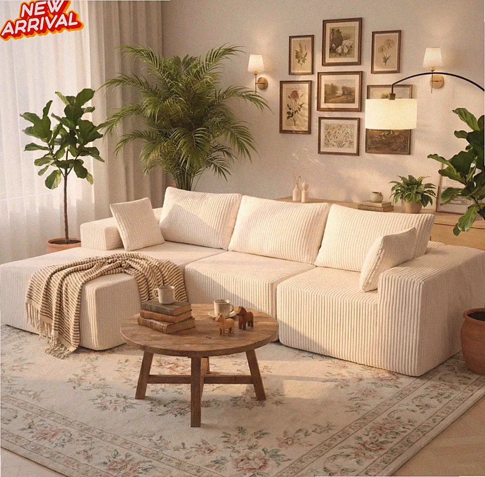 108" Convertible Sectional Sofa 4 Seat Memory Foam Beige Sofá Seccional Modular