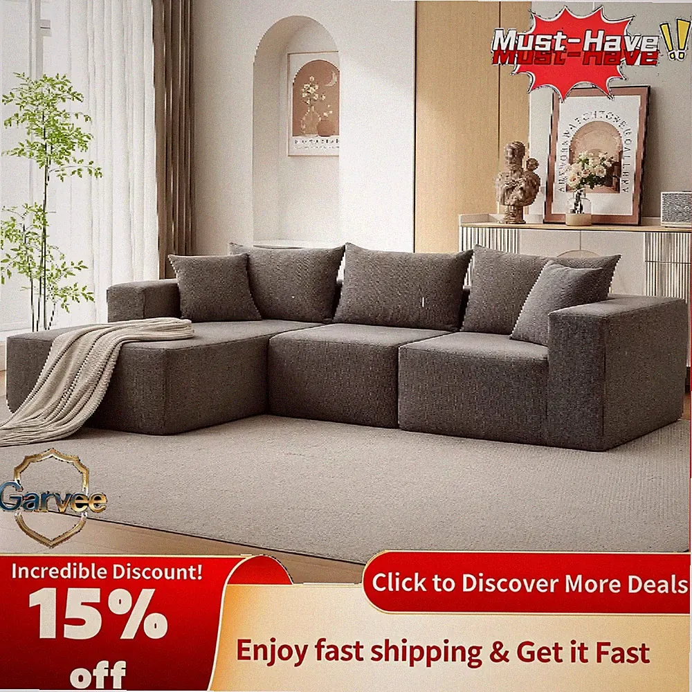 108 Inch Modular Sectional Sofa with L-Shaped Chaise, No Assembly, Deep Seat Mod
