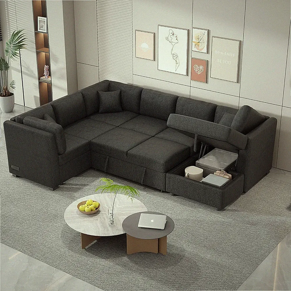 108-Inch U-Shaped Sleeper Sectional Sofa with Pull Out Couch Bed for Living Room