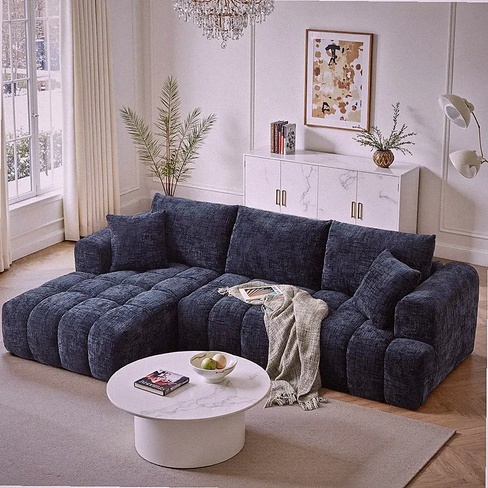 108" L Shaped Boneless Cloud Modular Sectional Couch Chenille Sofa with Chaise