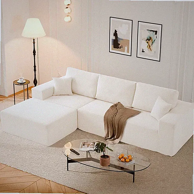 108" L-Shaped Boneless Couch, High Seat Modular Sectional Sofa with Moveable Ott