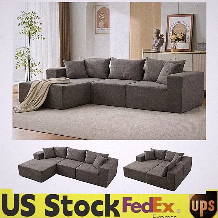 108" L Shaped Boneless Long-Pile Corduroy Cloud Couch Sofas W/Left Facing Chaise