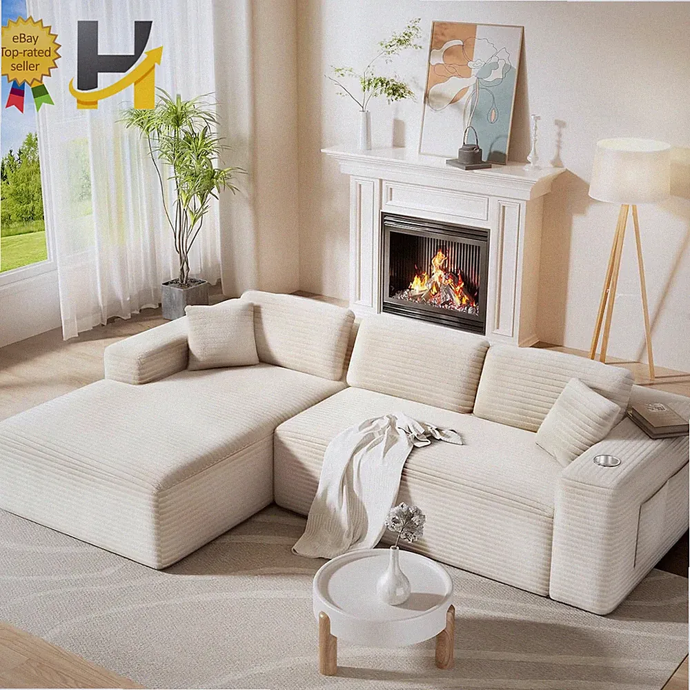 108" L-Shaped Boneless Sectional Sofa, Cloud Couch in One Box
