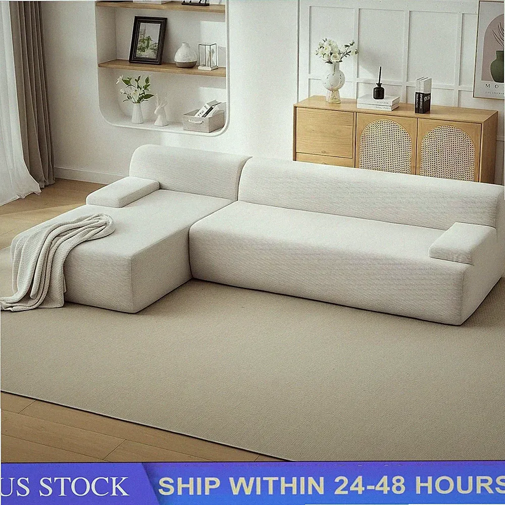 108" L-Shaped Boneless Sofa, Boneless Modular Cloud Couch Sectional Left Chaise