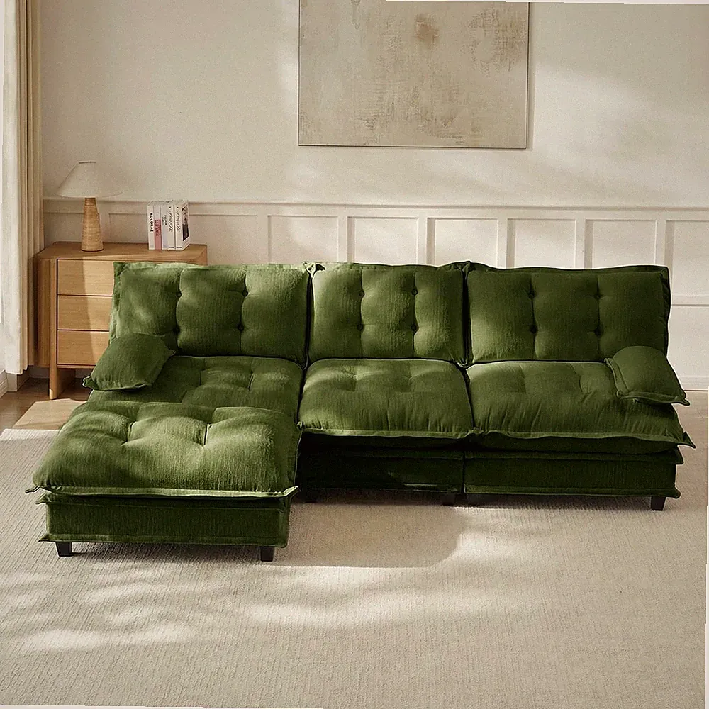 108" L-Shaped Chenille Modular Sectional Sofa with High-Density Foam Cushion & 1