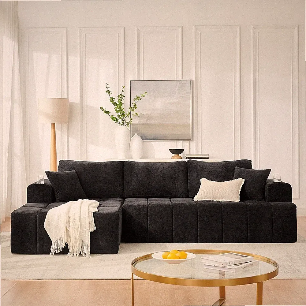 108" L-Shaped Chenille Sectional Sofa,Cloud Boneless Sofa Couch with Left Chaise