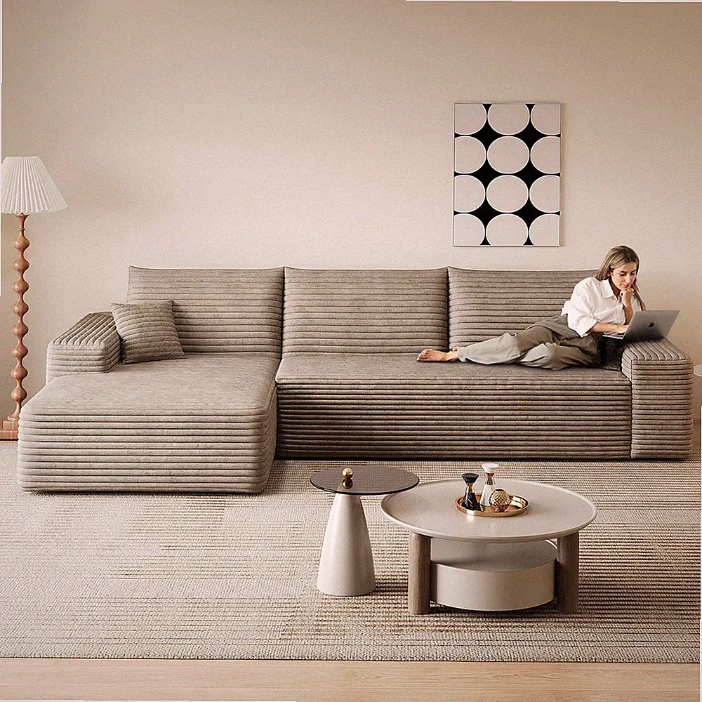 107.5" Corduroy Modular Sectional Sofa L Shaped Cloud Couch with Left Chaise