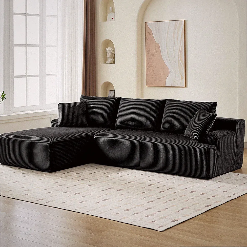 108" L-Shaped Corduroy Cloud Couches ComfySectional Compression Boneless Sofas