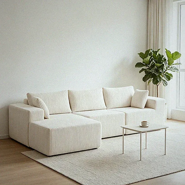 108" L-Shaped Corduroy Sectional Couch