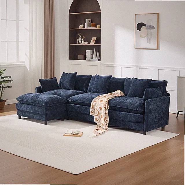 108" L Shaped Modern Sofa Modular Sectional Cloud Couch w/Ottoman,4-Seat Che