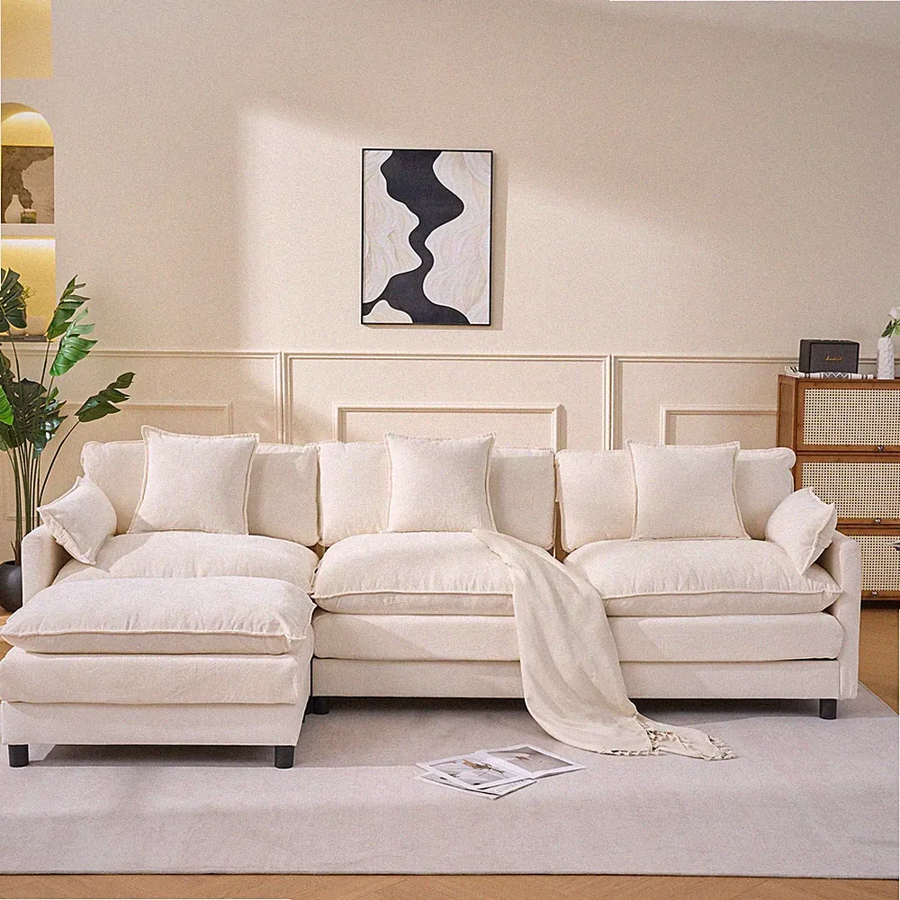 108" L Shaped Modern Sofa Modular Sectional Cloud Couch w/Ottoman,4-Seat Chen