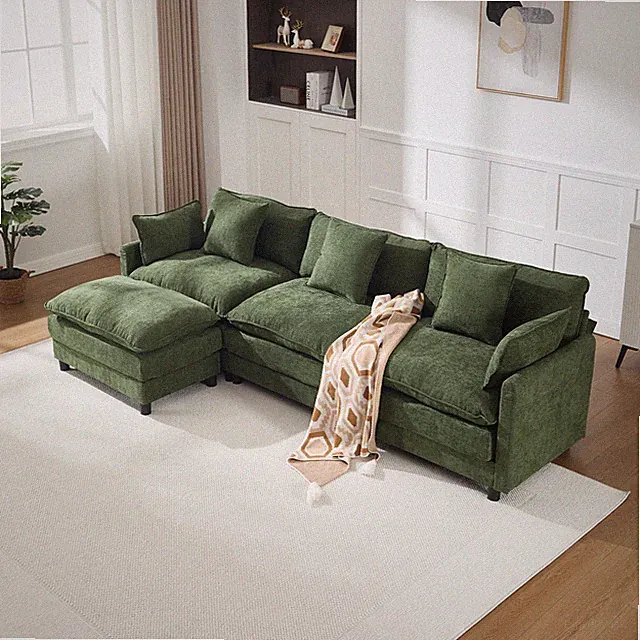 108" L Shaped Modern Sofa Modular Sectional Cloud Couch with Ottoman, 4-Seat C