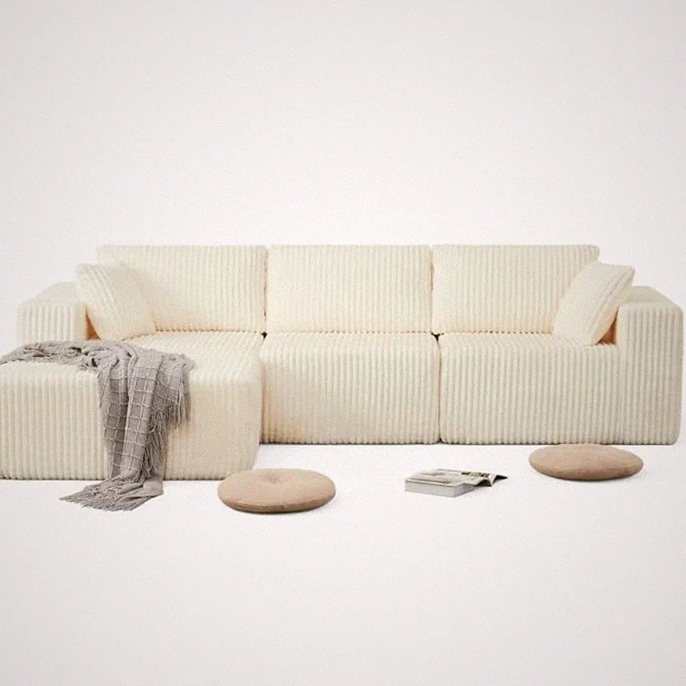 108" L-Shaped Modular Sectional Couch Boneless Couch High Density Foam Couch