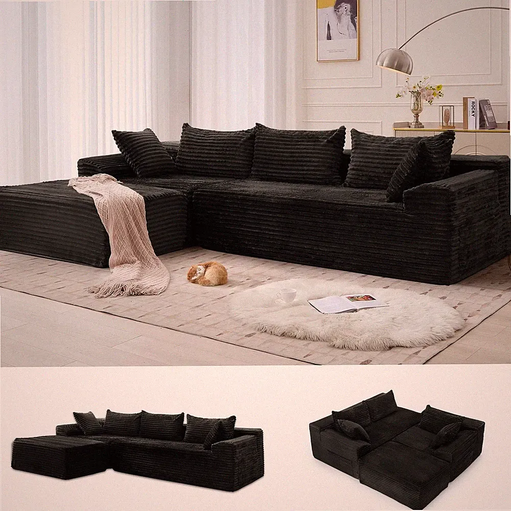 108" L-Shaped Modular Sectional for Living Room, No Assembly, Side Pockets