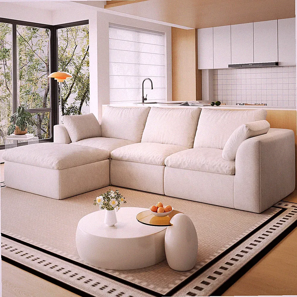 108" L-Shaped Sectional Sofa with Chaise Modular Deep Seat Couch Woven Fabric